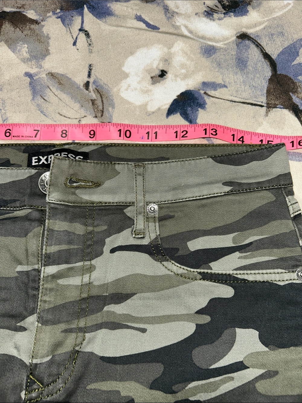Express Olive Green Camo Denim Mini Skirt - Picture 6 of 6